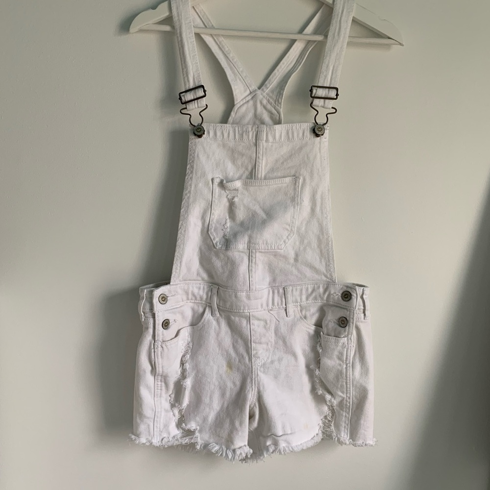 Hollister white distressed shorteralls